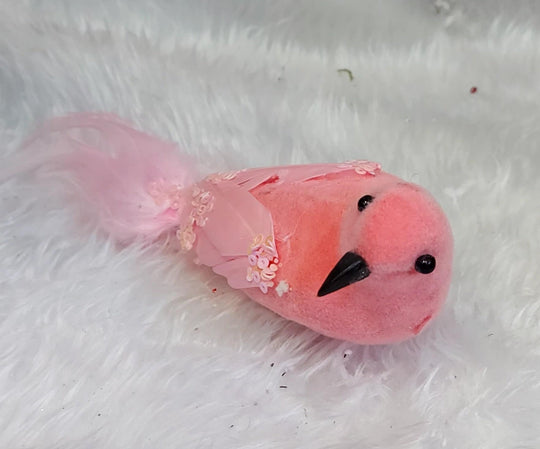 Ornament Crăciun Pasăre Roz cu Pene și Paiete - 15cm