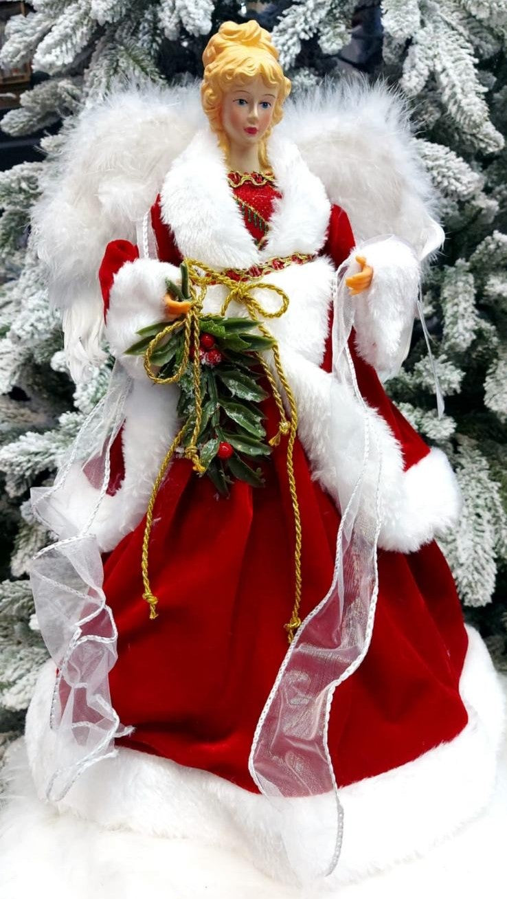 Înger decorativ roșu vârf de brad Crăciun - 44cm