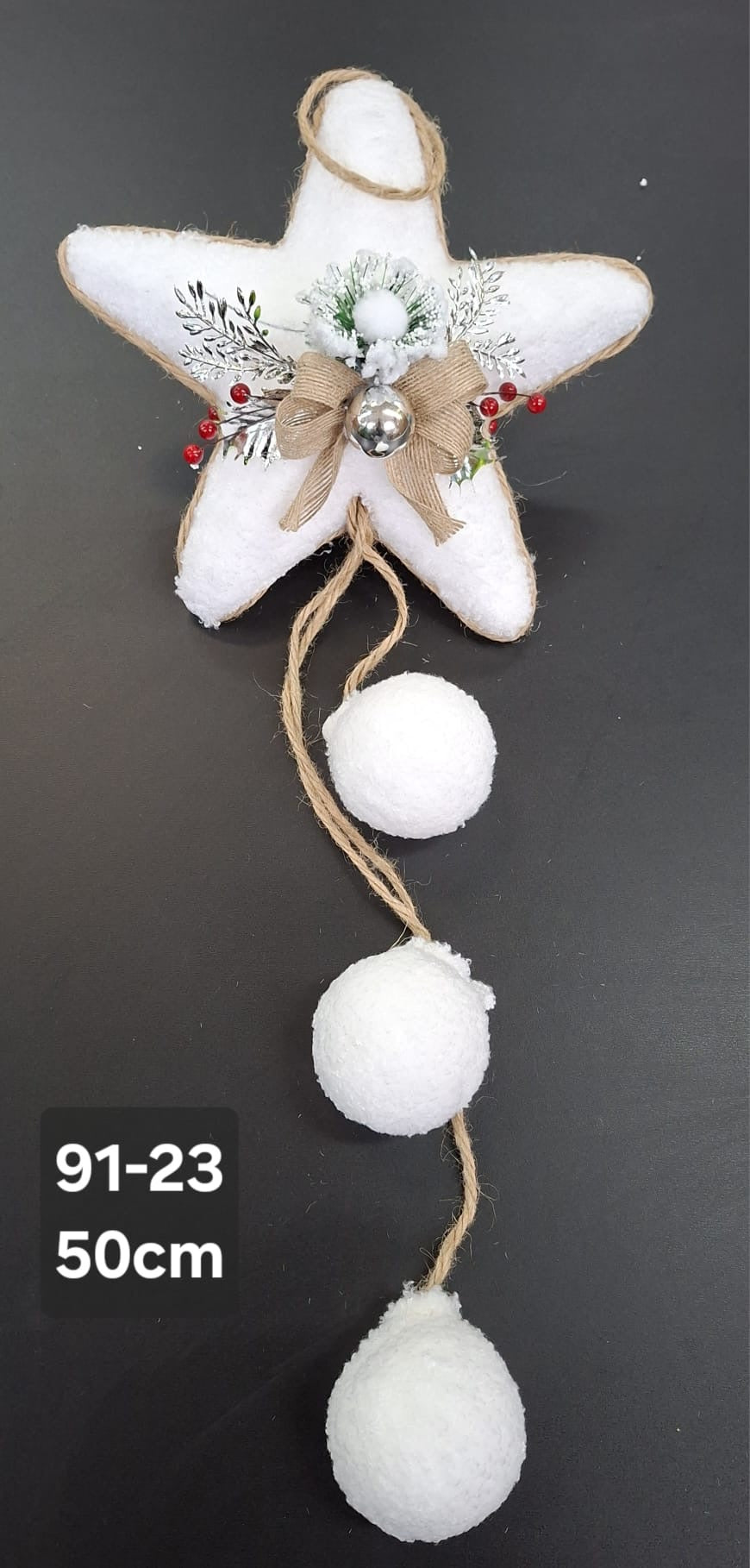 Decorațiune stea albă rustică cu globuri - 50cm