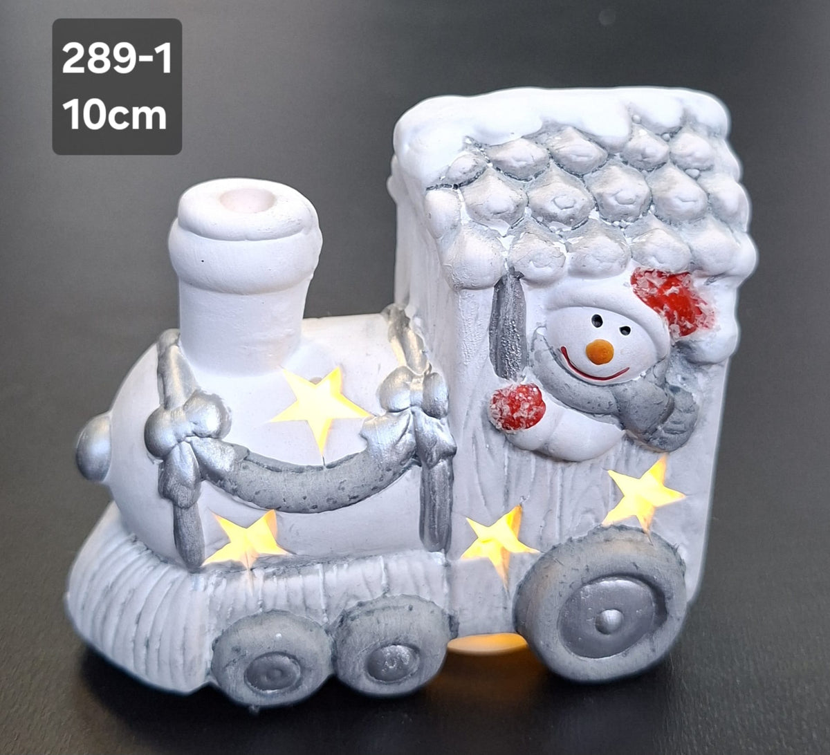 Trenuleț luminos decor ceramic Crăciun cu om de zăpadă - 10cm