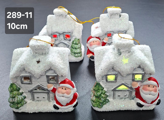 Set 4 Căsuțe luminoasă decor ceramic Crăciun cu Moș Crăciun - 10cm