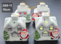 Set 4 Căsuțe luminoasă decor ceramic Crăciun cu Moș Crăciun - 10cm