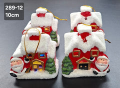 Set 4 Căsuțe luminoase decor ceramic Crăciun roșu cu Moș Crăciun - 10cm