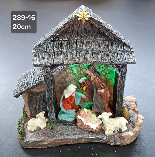 Iesle din rasina Nașterea Domnului cu lumină LED - 20cm