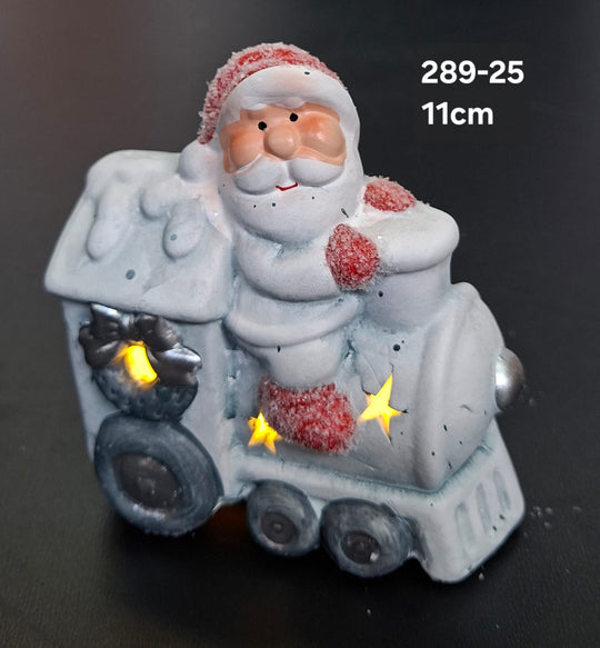 Trenuleț luminos decor ceramic Crăciun cu Moș Crăciun - 11cm