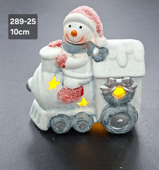Trenuleț luminos decor ceramic Crăciun cu om de zăpadă - 10cm