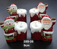 Suport lumânare decor ceramic Crăciun Moș Crăciun sau Om de Zăpadă - 9cm 4/set