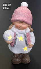 Figurină fetiță cu căciulă roz, decor ceramic Crăciun - 20cm