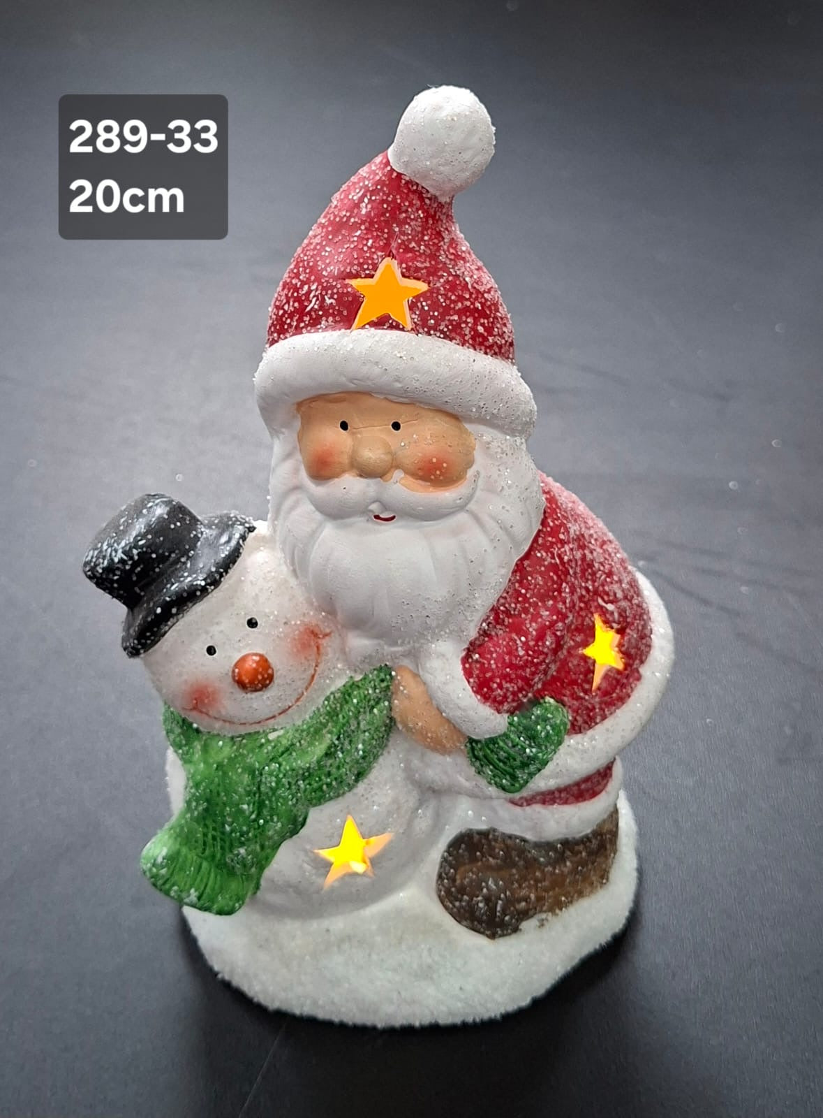 Figurină Moș Crăciun cu om de zăpadă, decor ceramic Crăciun - 20cm