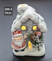 Căsuță luminoasă decor ceramic Crăciun cu Moș Crăciun - 14cm