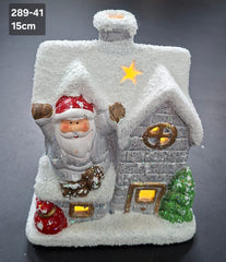 Căsuță luminoasă decor ceramic Crăciun decor ceramic gri cu Moș Crăciun - 15cm