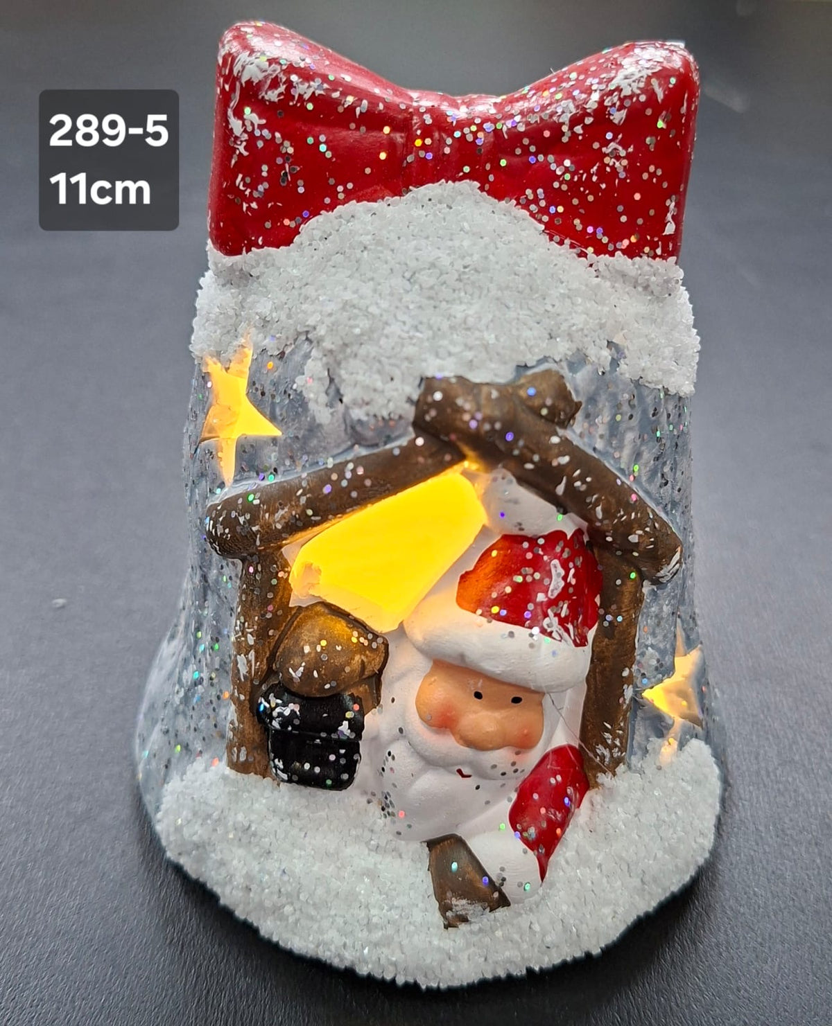 Decorațiune decor ceramic Crăciun Moș Crăciun sub arcadă luminoasă - 11cm