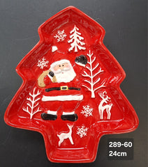 Platou decor ceramic Crăciun formă brad Moș Crăciun - 24cm