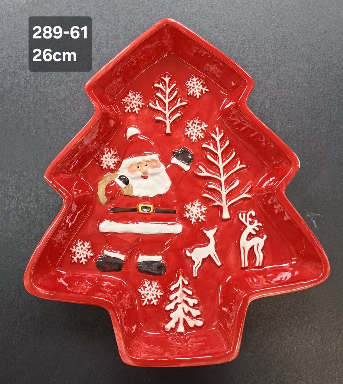 Platou decor ceramic Crăciun formă brad Moș Crăciun - 26cm
