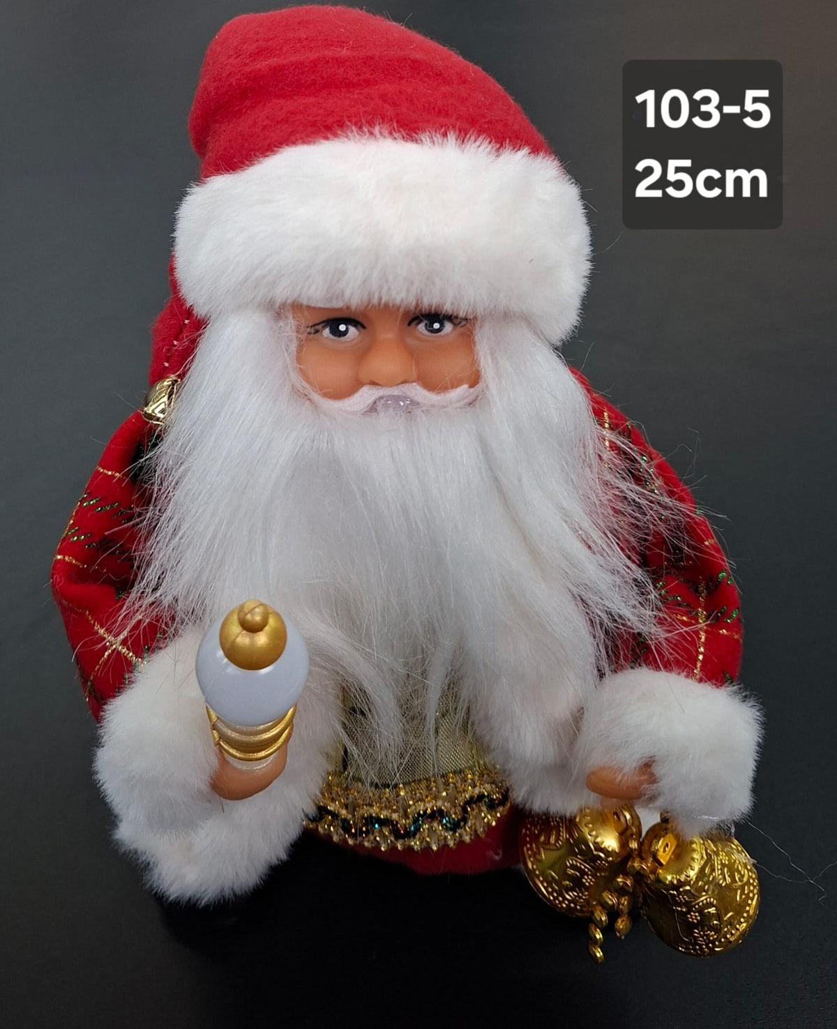 Moș Crăciun decorativ cu baterii, costum roșu - 25cm