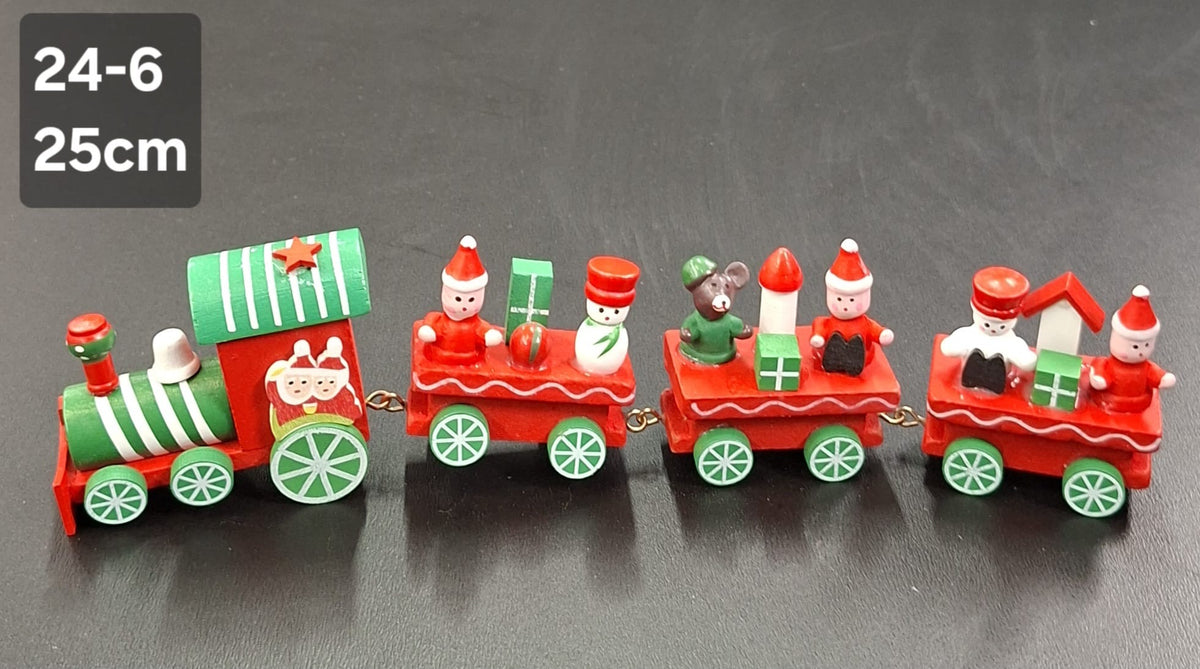Trenuleț decorativ de Crăciun din lemn, roșu-verde - 25cm