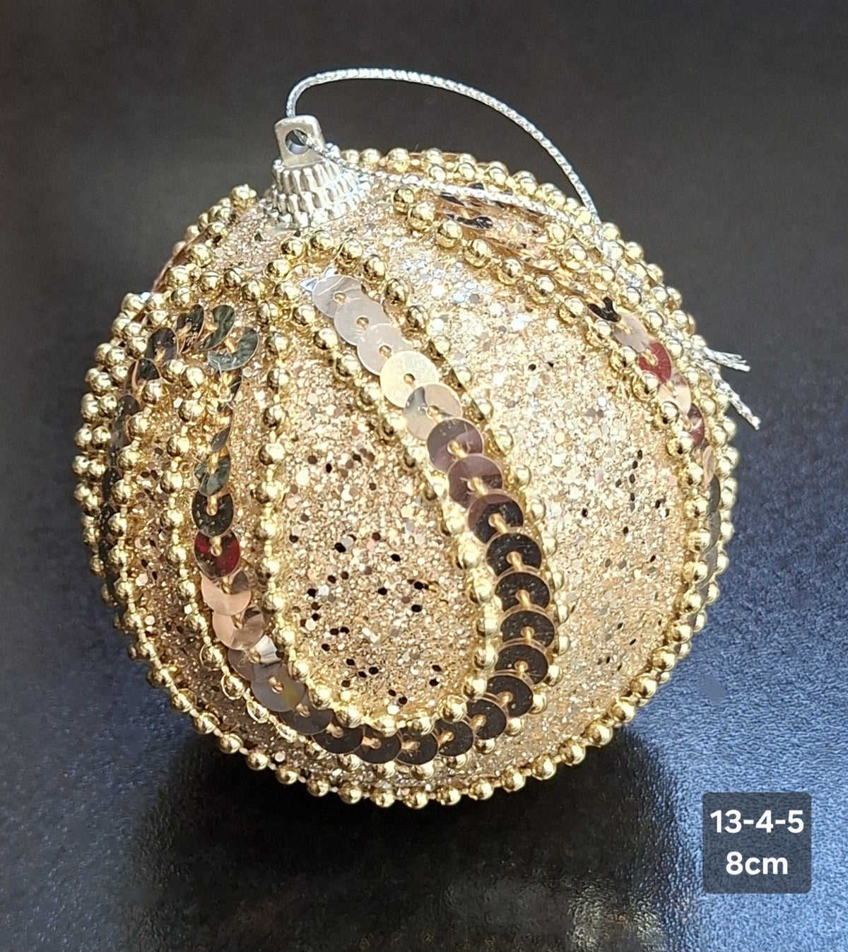 Glob de Crăciun Șampanie Auriu cu Paiete și Mărgele Decorative - 8cm