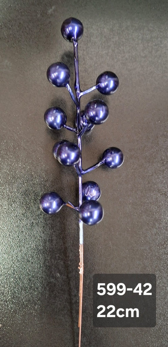 Bobite decorative Crăciun albastru indigo lucioase pe tijă 22cm – set 100 buc