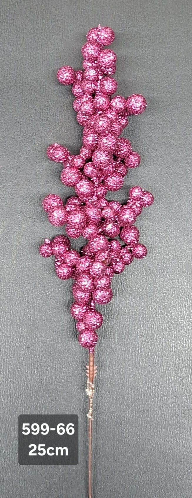 Bobițe decorative Crăciun roz fucsia glitter pe tijă 25cm – set 100 buc