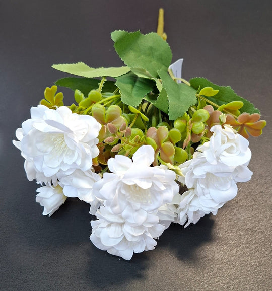 Buchet artificial flori cires albe cu frunze verzi - 32cm