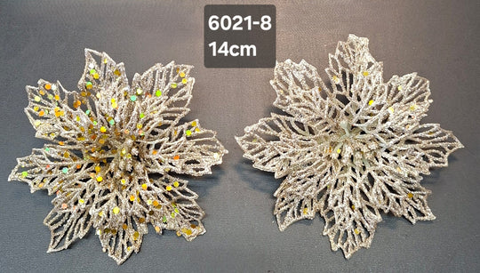 Crăciunițe decorative sampanie cu sclipici - 14cm, set 2 bucăți