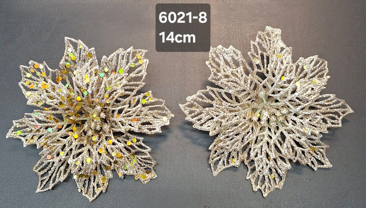 Crăciunițe decorative sampanie cu sclipici - 14cm, set 2 bucăți