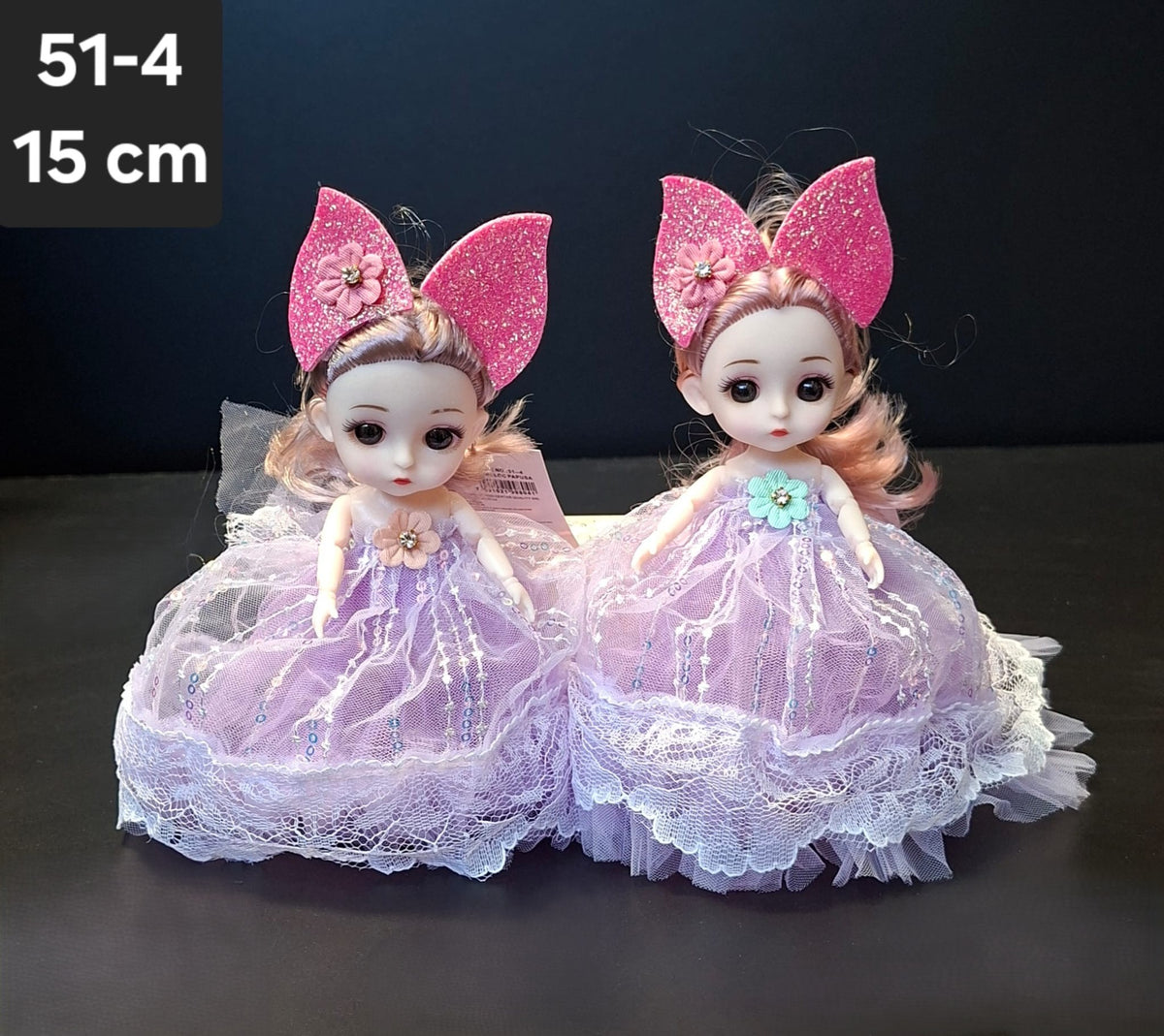 Păpuși cu Rochie Mov și Fundiță Roz - 15cm 10/set