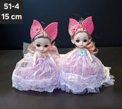 Păpuși cu Rochie Mov și Fundiță Roz - 15cm 10/set