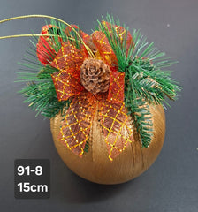 Glob Crăciun decorativ auriu cu fundiță și con natural - 15cm