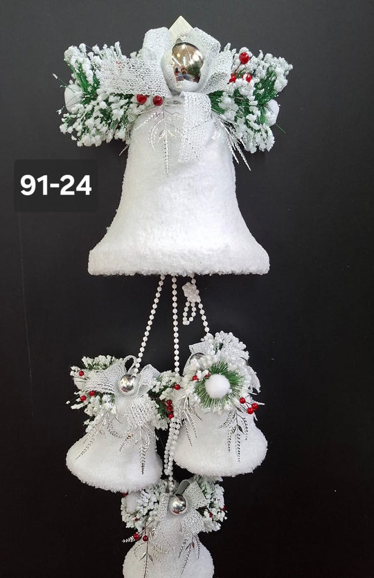 Decorațiune Crăciun clopoței mari albi cu argintiu
