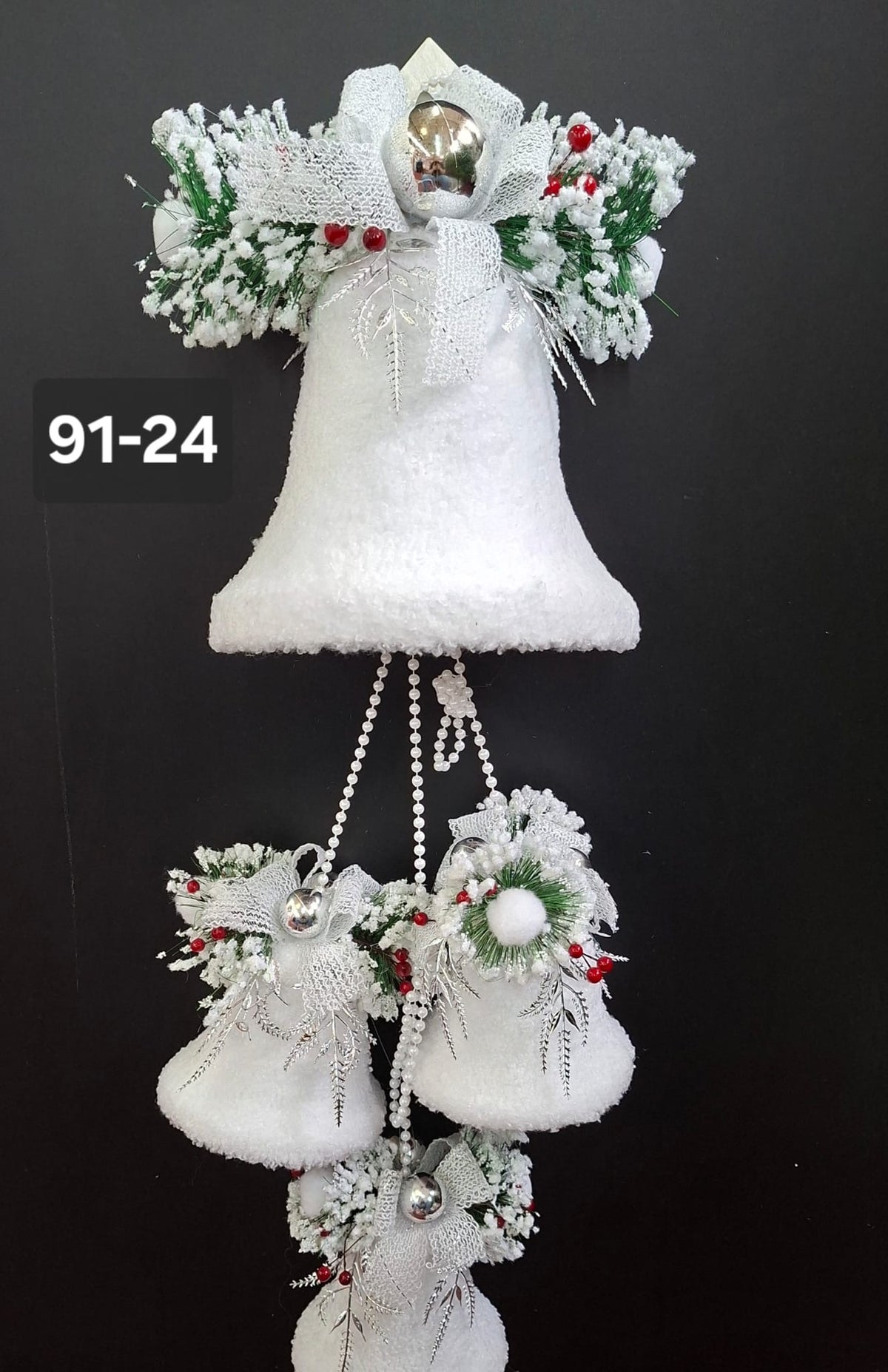Decorațiune Crăciun clopoței mari albi cu argintiu