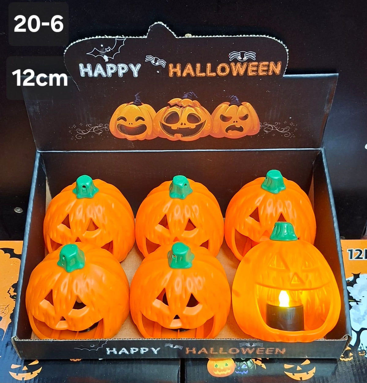 Set 6 Dovleci Halloween cu LED, 12 cm – Decorațiuni Luminate