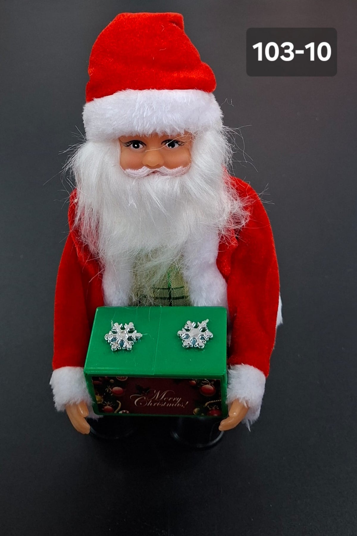 Moș Crăciun cu cutie verde, decor luminos cu baterii - 25cm