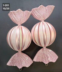 Figurine de brad bomboane sferice roz perlat 10x25cm, set 2 buc