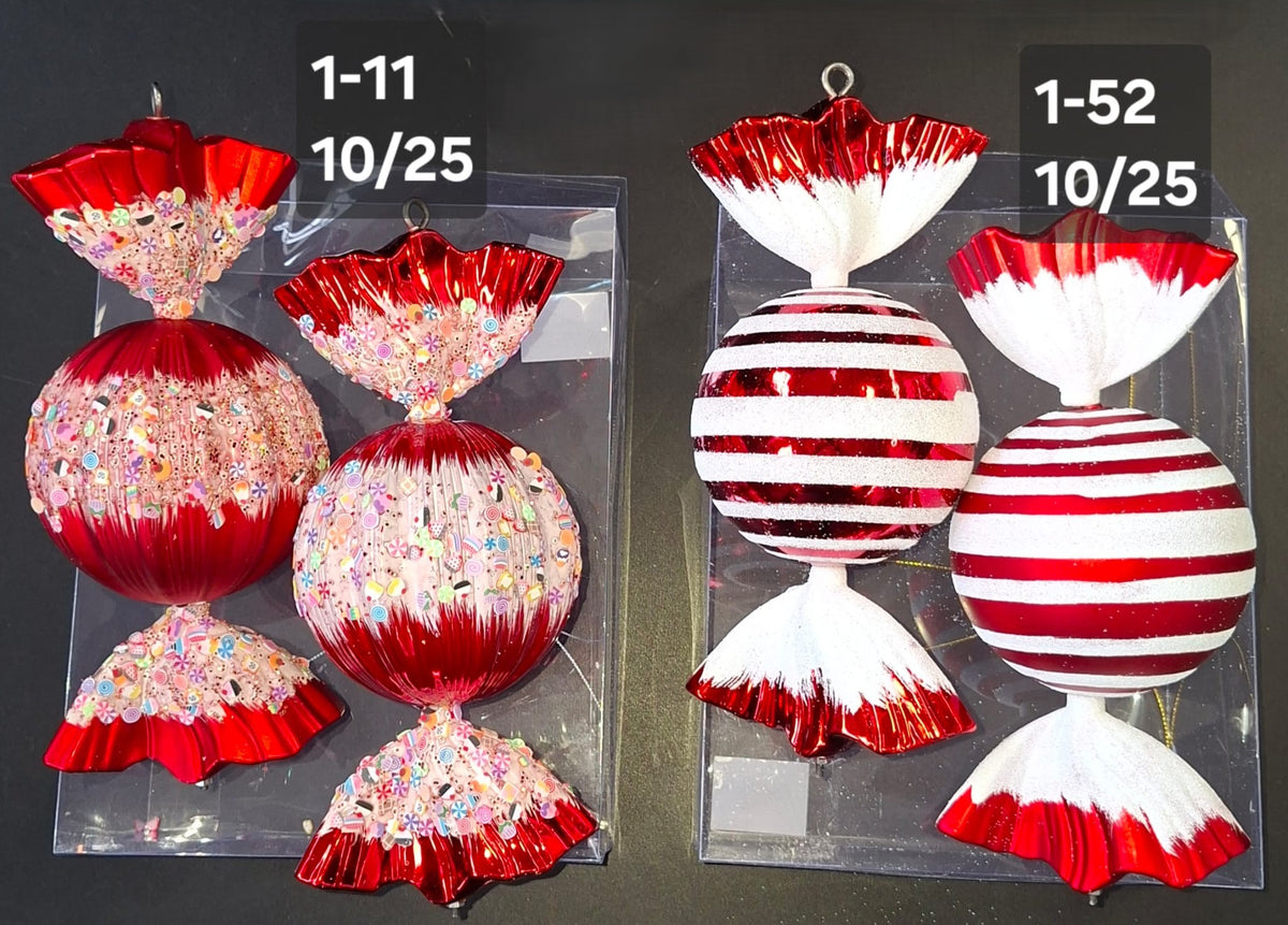 Figurine de brad bomboane sferice roșii cu decor dulce 10x25cm, set 2 buc