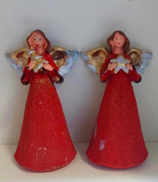 Îngerași decorativi roșii – decor ceramic Crăciun - 2/set 15cm