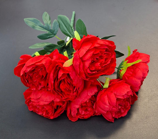 Buchet bujori artificiali rosu aprins – 7 flori, aspect natural 40cm