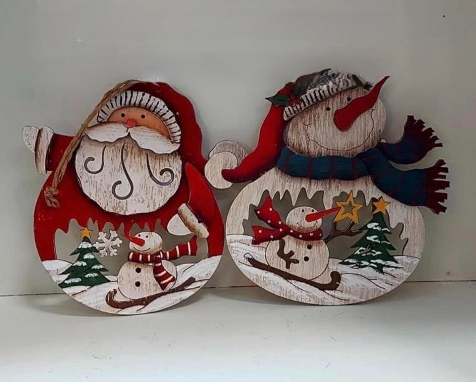 Figurină din lemn Moș Crăciun și om de zăpadă 2/set 10cm