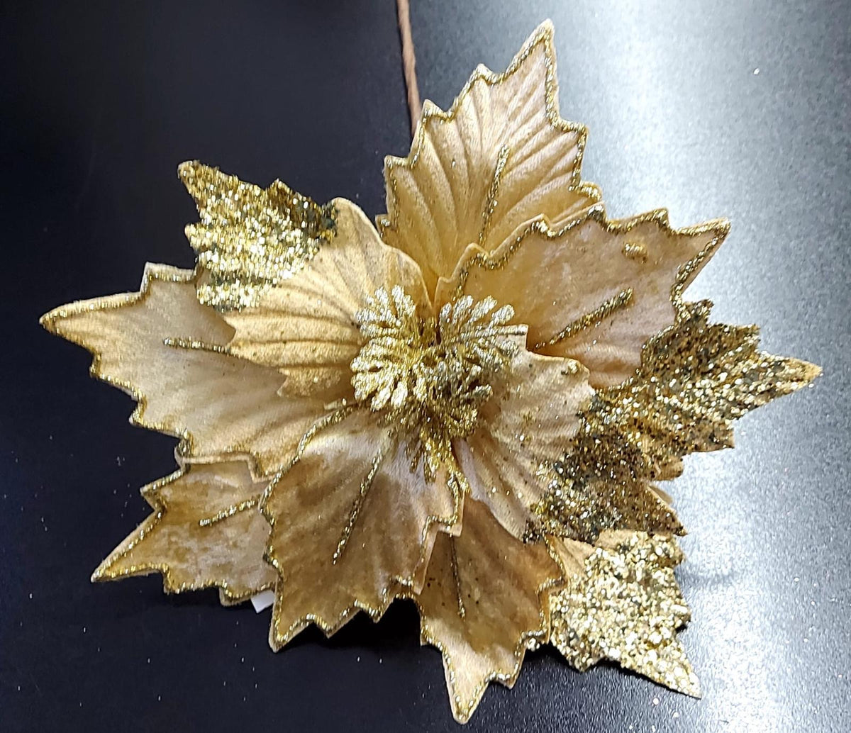 Flori Crăciun aurii cu sclipici intens - 10/set