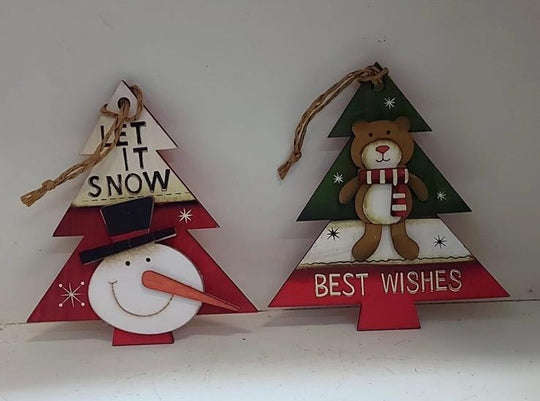 Brad decorativ din lemn – Let It Snow / Best Wishes 2/set 10cm