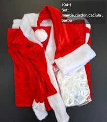 Set Costum Moș Crăciun cu mantie, cordon, căciulă și barbă