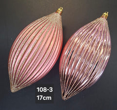 Set 2 Globuri Crăciun Decorative Roz Auriu Alungite cu Sclipici - 17cm