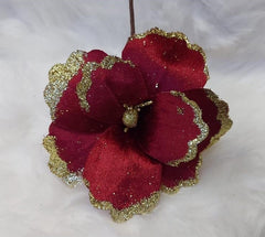 Flori Crăciun roșii cu margine aurie și sclipici 10/set