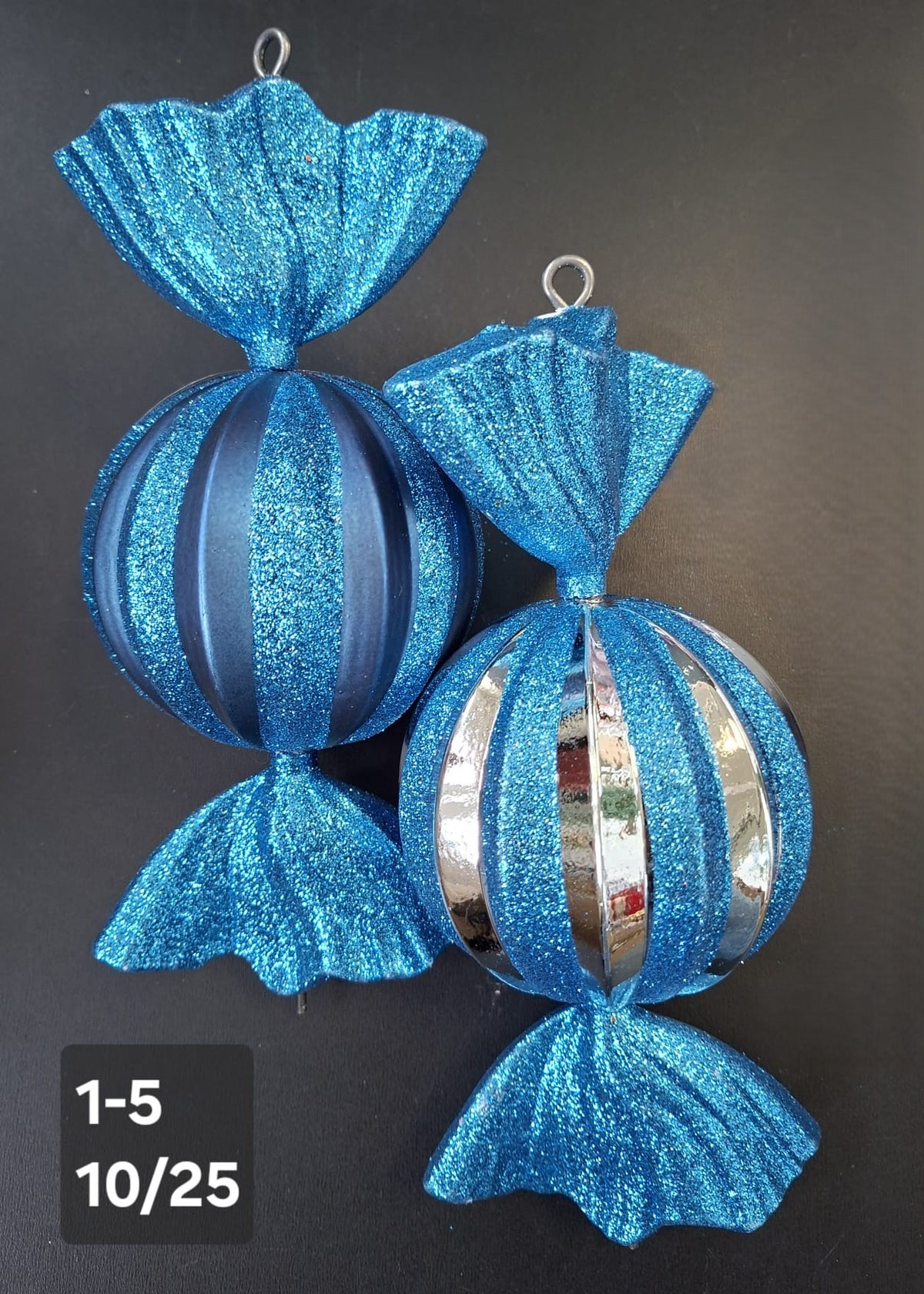 Figurine de brad bomboane sferice albastre 10x25cm, set 2 buc