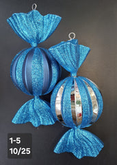 Figurine de brad bomboane sferice albastre 10x25cm, set 2 buc