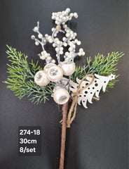 Crenguță artificială de Crăciun cu fructe și brad decorativ – 30cm 8/set