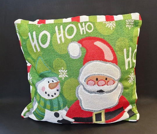 Pernă decorativă Ho Ho Ho cu Moș Crăciun și om de zăpadă - 45x45cm