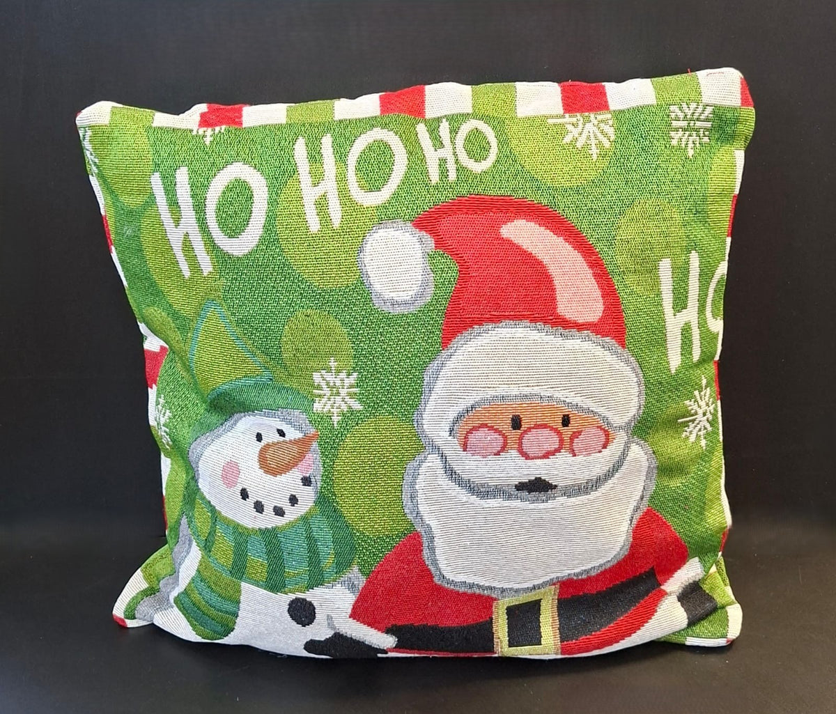 Pernă decorativă Ho Ho Ho cu Moș Crăciun și om de zăpadă - 45x45cm