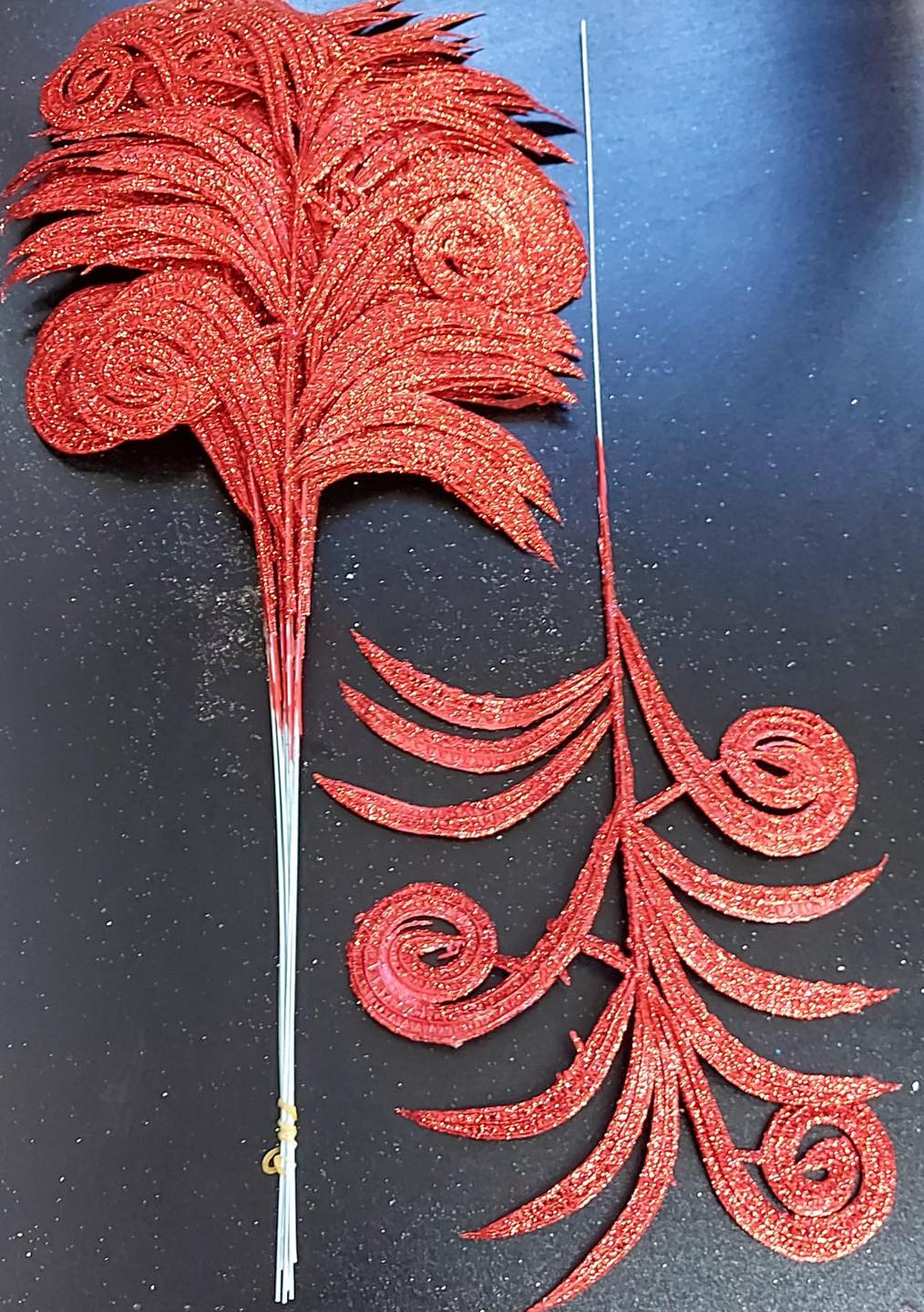 Frunze decorative roșii cu sclipici - 12 buc/set