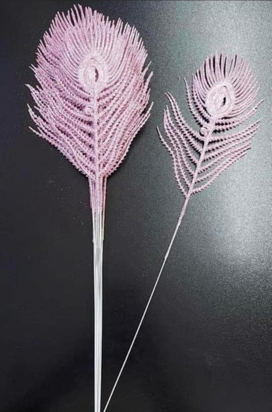 Frunze decorative pene roz cu sclipici - 12 buc/set